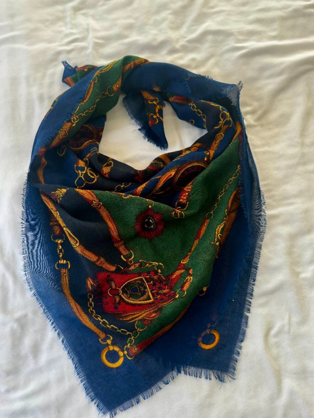 Vintage Large 35" Square Equestrian Horse Hunter Themed Cotton Scarf